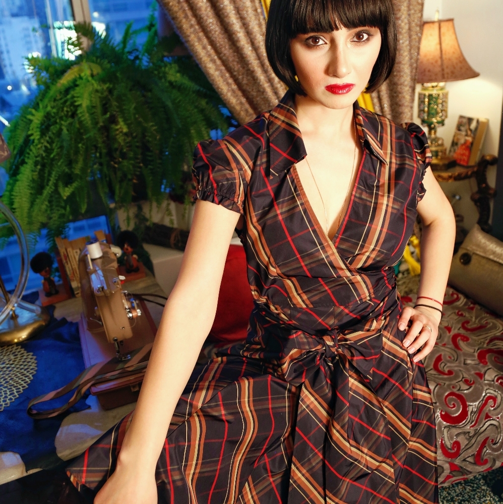 1940s inspired Plaid Taffeta circle Dress size 8